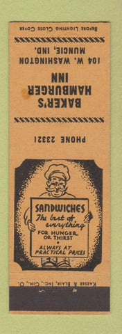 Matchbook Cover - Baker's Hamburger Inn Muncie IN WEAR