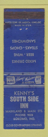 Matchbook Cover - Kenny's South Side Inn Kokomo IN WEAR