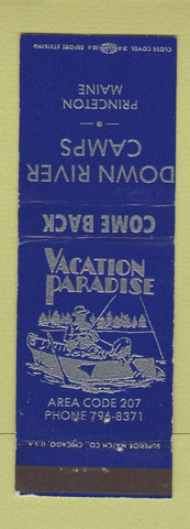 Matchbook Cover - Down River Camps Princeton ME BLUE
