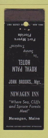 Matchbook Cover - Newagen Inn ME Royal Palm Hotel Fort Myers FL WEAR