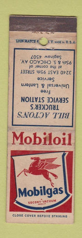 Matchbook Cover - Mobil oil gas Bill Acton's Chicago IL WEAR
