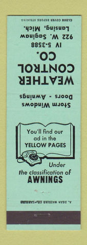 Matchbook Cover - Weather Control Company Lansing MI Storm Windows Doors
