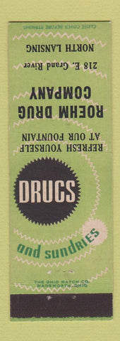 Matchbook Cover - Roehm Drug Company North Lansing MI
