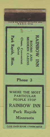 Matchbook Cover - Rainbow Inn Park Rapids MN low phone # WORN