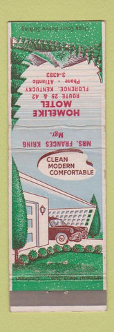 Matchbook Cover - Homelike Motel Florence KY
