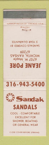 Matchbook Cover - Sandak Sandals Wichita KS Jeane Pore WEAR