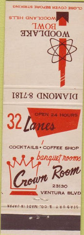 Matchbook Cover - Woodlake Bowling CA made in Japan