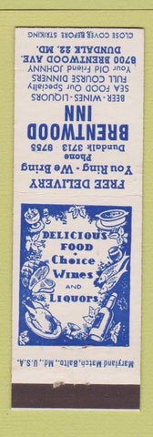 Matchbook Cover - Brentwood Inn Dundalk MD