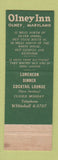 Matchbook Cover - Olney Inn MD GREEN