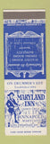 Matchbook Cover - Maryland Inn Annapolis MD