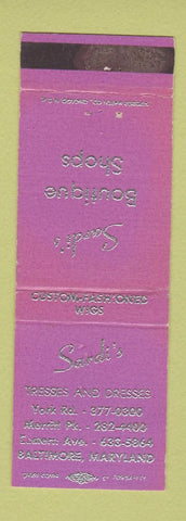 Matchbook Cover - Sardi's Women's Clothes Wigs Baltimore MD WEAR