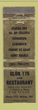 Matchbook Cover - Club 175 and Restaurant Jessup MD WEAR