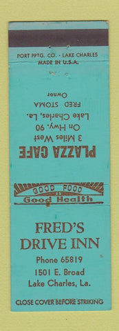 Matchbook Cover - Fred's Drive Inn Lake Charles LA Plaza Cafe