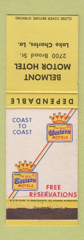 Matchbook Cover - Belmont Motor Hotel Best Western Lake Charles LA WEAR