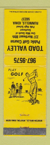 Matchbook Cover - Toad Valley Golf Course Runnells IA