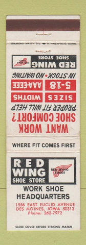 Matchbook Cover - Red Wing Shoes Boots Des Moines IA
