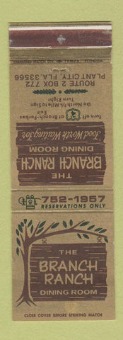 Matchbook Cover - The Branch Ranch Dining Room Plant City FL