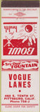 Matchbook Cover - Vogue Lanes bowling Pittsburgh CA white