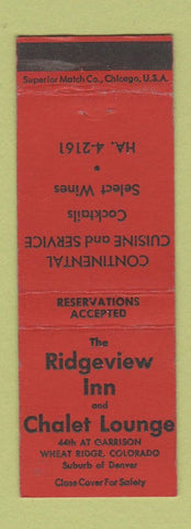 Matchbook Cover - Ridgeview Inn Chalet Lounge Wheat Ridge Colorado