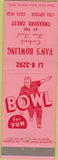 Matchbook Cover - Van's Bowling Costa Mesa CA