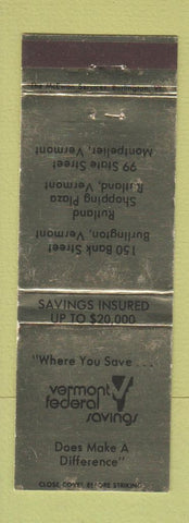 Matchbook Cover - Vermont Federal Savings Montpelier VT GOLD WEAR