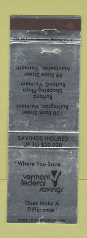 Matchbook Cover - Vermont Federal Savings Montpelier VT SILVER