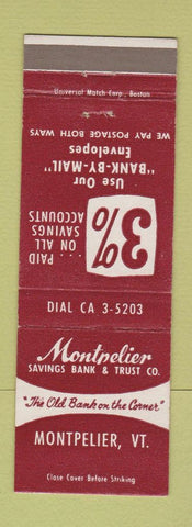 Matchbook Cover - Montpelier Savings Bank and Trust Montpelier VT