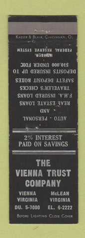 Matchbook Cover - Vienna Trust Company VA McLean