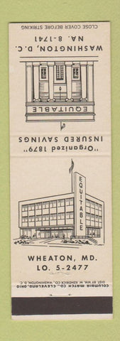 Matchbook Cover - Equitable Savings Washington DC Wheaton MD