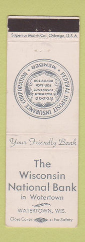 Matchbook Cover - Wisconsin National Bank Watertown WI #1