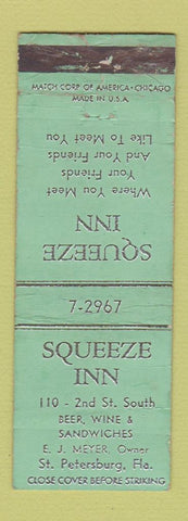 Matchbook Cover - Squeeze Inn St Petersburg FL WORN