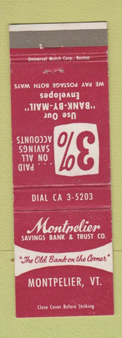 Matchbook Cover - Montpelier Savings Bank VT