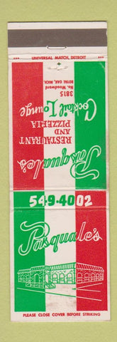 Matchbook Cover - Pasquale's Restaurant Pizza Royal Oak MI