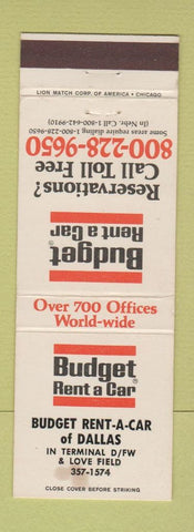 Matchbook Cover - Budget Rental Cars Dallas TX Love Field WEAR