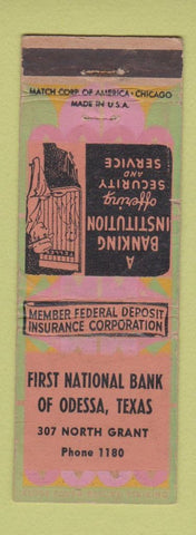 Matchbook Cover - First National Bank Odessa TX low phone # WEAR