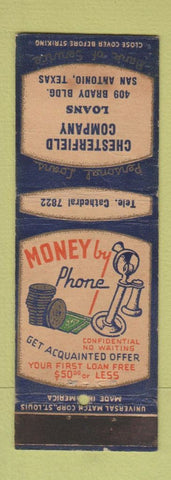 Matchbook Cover - Chesterfield Company Loans San Antonio TX WEAR
