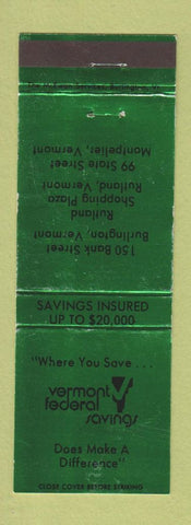 Matchbook Cover - Vermont Federal Savings Montpelier VT GREEN