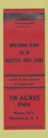 Matchbook Cover - 100 Acres Inn Woodstock NH