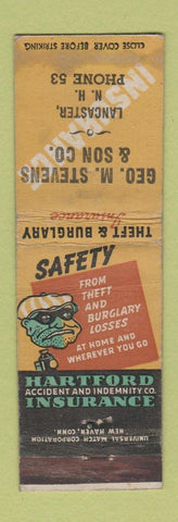 Matchbook Cover - Geo Stevens Insurance Lancaster NH low phone # WEAR