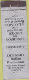 Matchbook Cover - Di Fabio Italian Restaurant Albany NY 30s