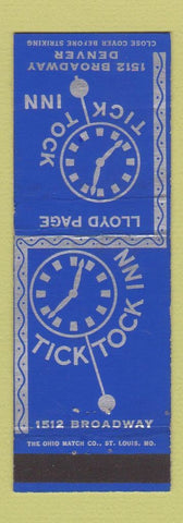 Matchbook Cover - Tick Tock Inn Denver Colorado Lloyd Page BLUE