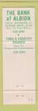 Matchbook Cover - Bank of Albion MI WEAR