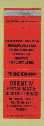 Matchbook Cover - Orient IV Chinese Restaurant Altamonte Springs FL WEAR