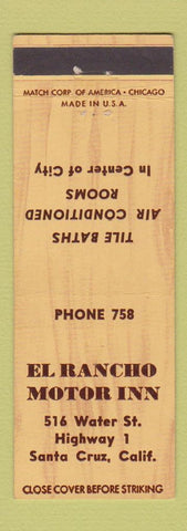 Matchbook Cover - El Rancho Motor Inn Santa Cruz CA low phone #