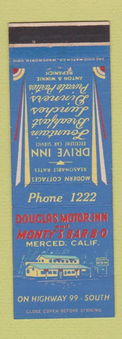 Matchbook Cover - Douglas Motor Inn Monty's BBQ Merced CA low phone #