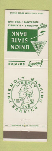 Matchbook Cover - Union State Bank Wautoma Plainfield Redgranite Wild Rose WI