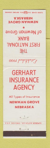 Matchbook Cover - First National Bank Newman Grove NE Gerhart Insurance