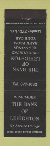 Matchbook Cover - Bank of Lehighton PA?