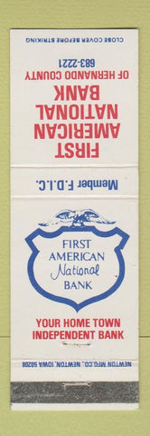 Matchbook Cover - First American National Bank Hernando County FL