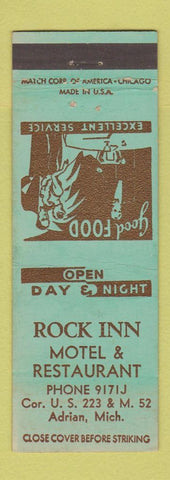 Matchbook Cover - Rock Inn Motel Restaurant Adrian MI
